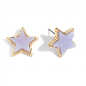 Druzy Star Stud Earrings - Lavender